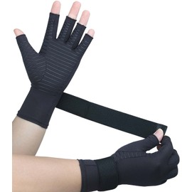 Guantes de compresión para artritis de cobre para mujeres y hombres, para aliviar el dolor de manos, correa de muñeca ajustable, túnel carpiano, 1 par, Negro, Large/X-Large (1 Pair)