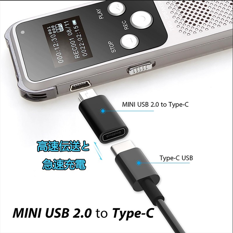 Type-C to ミニ アダプター 2個パック Type-C (メス) Mini Type-C (オス)アダプター