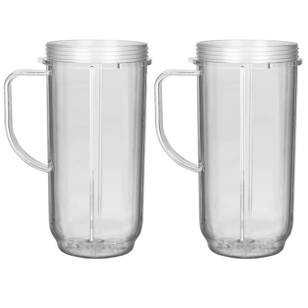 22oz Cup Compatible with NUTRiBULLET Magic Bullet Blender 200W & 250W MB1001 Series, Replacement Part Tall Mugs with Handle, 2 Pack