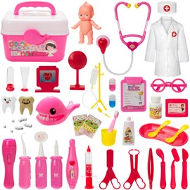 Juego de Doctor para Niñas, Doctora Juguetes con Estetoscopio, Herramientas de Dentista, Disfraz de Médico, Kit de Doctora de Simulación de Roles, Regalo para Niños 3+ Años