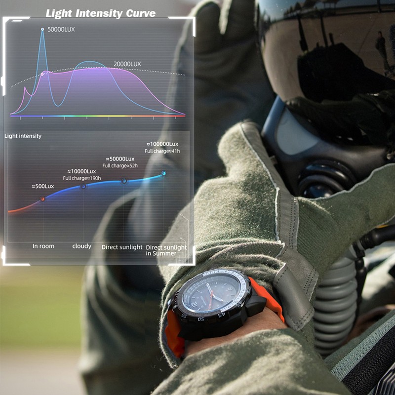 Men's Solar Powered Digital Watch 50M Waterproof Outdoor Sports Watch