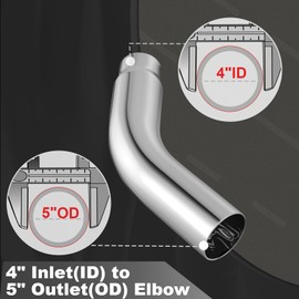 4 inch Diesel Exhaust, Exhaust Pipe Tip Elbow with a Clamp. 4'' Inlet 5'' Outlet 23'' Long chrome exhaust tips