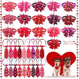 Mruq pet 24 Pcs Valentine's Day Dog Bow Ties, Adjustable Holiday Cat Dog Grooming Bowties Basic Dog Collars Bow Ties for Festival Dog Accessories