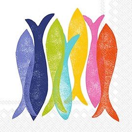 Boston International IHR 3-Ply Cocktail Beverage Paper Napkins, 20-Count, 5 x 5-Inches, Hand Stamp Fish