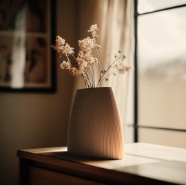 Komodeko Nara Beige Vase for Dried Flowers and Pampas Grass in Scandinavian Style, Modern Decoration for the Living Room, Made of Lightweight and Durable Environmentally Friendly Organic Plastic -