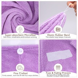 BEoffer 3 Pack Microfiber Hair Towel Wrap BEoffer Super Absorbent Twist Turban for Women Fast Drying Hair Caps with Buttons for Drying Curly, Long & Thick Hair Anti Frizz (Gray+Khaki+Purple)