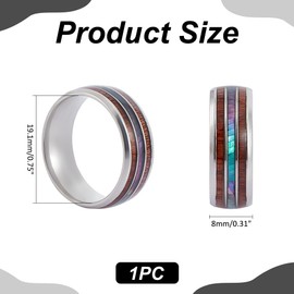 UNICRAFTALE 1pc Stainless Steel Rings for Men Size 9 Wood Inlay Dome Abalone Shell Center Ring Wedding Engagement Ring Classical Plain Ring for Jewelry Making Gift 8mm Wide