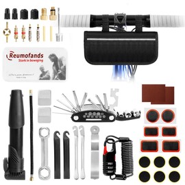 Hossom Bicycle Repair Kit Set, 40 Pieces Bicycle Repair Kit Bicycle Tool with Mini Pump, 16-in-1 Bicycle Multitool, 12 Bicycle Patches, Bone Key, Saddle Bag, Bicycle Lock for On the Go