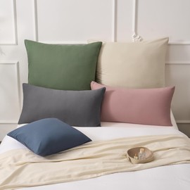 Jellymoni Cushion Cover 50 x 70 cm Cotton Set of 2 Green Oeko-Tex 100% Washed Cotton Pillowcase with Hidden Zip Soft 2 Piece Cushion Covers for Cushions 50 x 70 cm