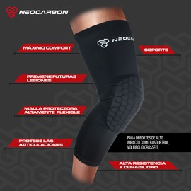 NeoCarbon Rodillera Deportiva de Neopreno contra Impacto (1 par), Compresión Ajustable para Pierna con Protector de Espuma de Alta Densidad en la Rodilla, Negro Grande