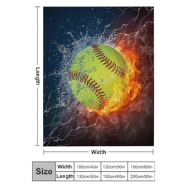 Softball On Fire and Water Sofa Throw Blanket Flannel Super Soft Warm Fleece Bedspread Home Decor All Season for Bed Couch Living Room Large 50"x40"in