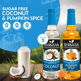Syruvia Sugar-Free Fruit Flavors Variety Pack Pumpkin Coffee & Coconut Syrup - 0 Calorie - for Tea, Italian Sodas, Beverages, Desserts, Ice Cream, Cocktails & Mocktails, Kosher, 25.4 fl oz. (2-Pack)