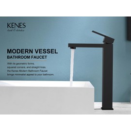 KENES Matte Black Bathroom Faucet Single Handle Tall Vessel Sink Faucet Vanity Bathroom Faucet Basin Mixer Tap with Water Supply Hose and Pop Up Sink Drain, LJ-9031A-2