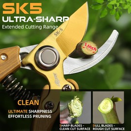 DECERK 8.5" Professional Bypass Pruning Shears – Heavy Duty Garden Scissors & Clippers for Wood & Tree Trimming, Ultra Sharp SK5 Blade, Ergonomic Handle, Perfect Gardening Gift, 2025 Wood-Like Finish