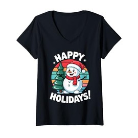 Womens Funny Snowman Christmas Morning Presents Costume V-Neck T-Shirt
