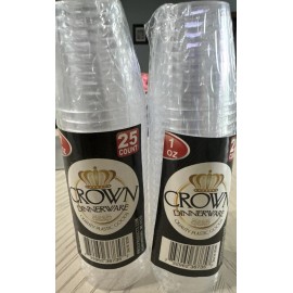 Cown Dinnerware Set Of 2 - 25 Ct Shot Glass 1 Oz Plastic  B37 Excellent For Holiday Partys