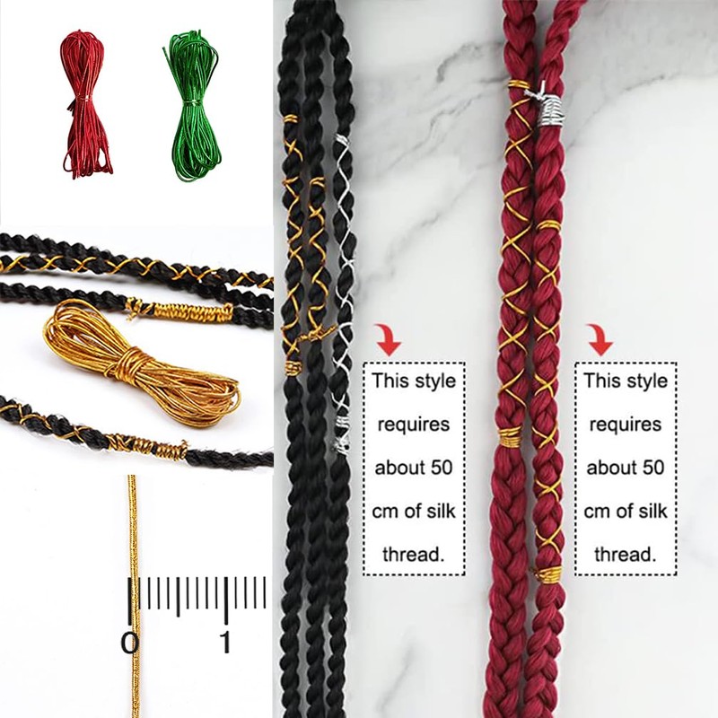 Sliver Dreadlock Braids Hair Accessories, 2 Pieces 5M Braiding Hair