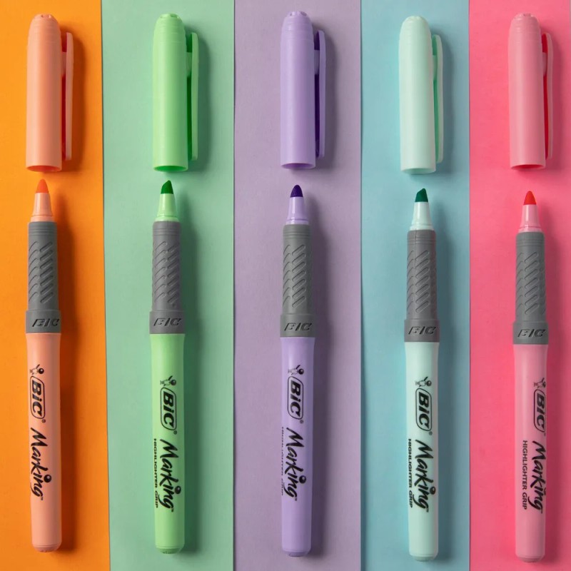 Marcatextos Resaltador Bic Marking Pastel Punta Cincel 5 Pzs
