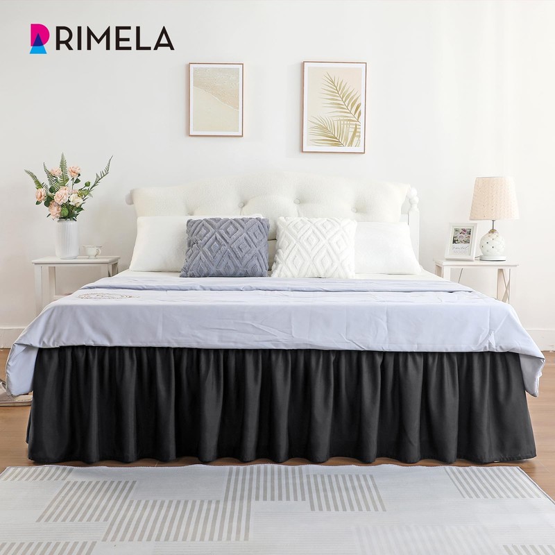 RIMELA Black Bed Skirt King Size 15 Inch Drop, Elastic