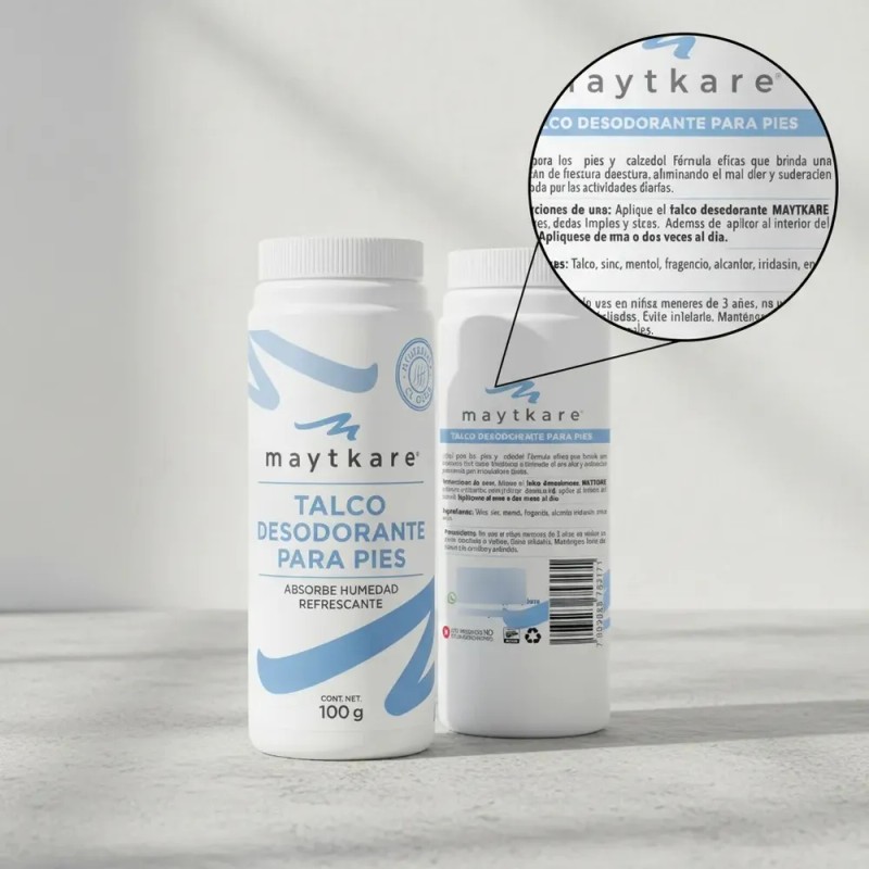 Talco Desodorante Pies Maytkare Hipoalergénico 100g Botella