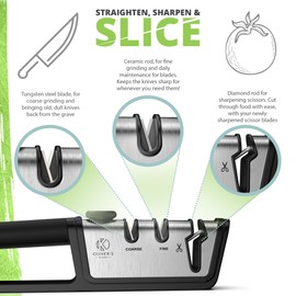 Oliver's Kitchen ® Knife Sharpener - Repair & Restore not Replace - Bring Dull Blades Back to Life - 3 Stage Sharpening for Kitchen & Home - Sharpens Knives, Scissors and More