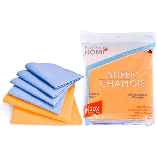 Super Chamois - Super Absorbent Shammy Cleaning Cloth Value 6 Pack - Holds 20x It's Weight in Liquid