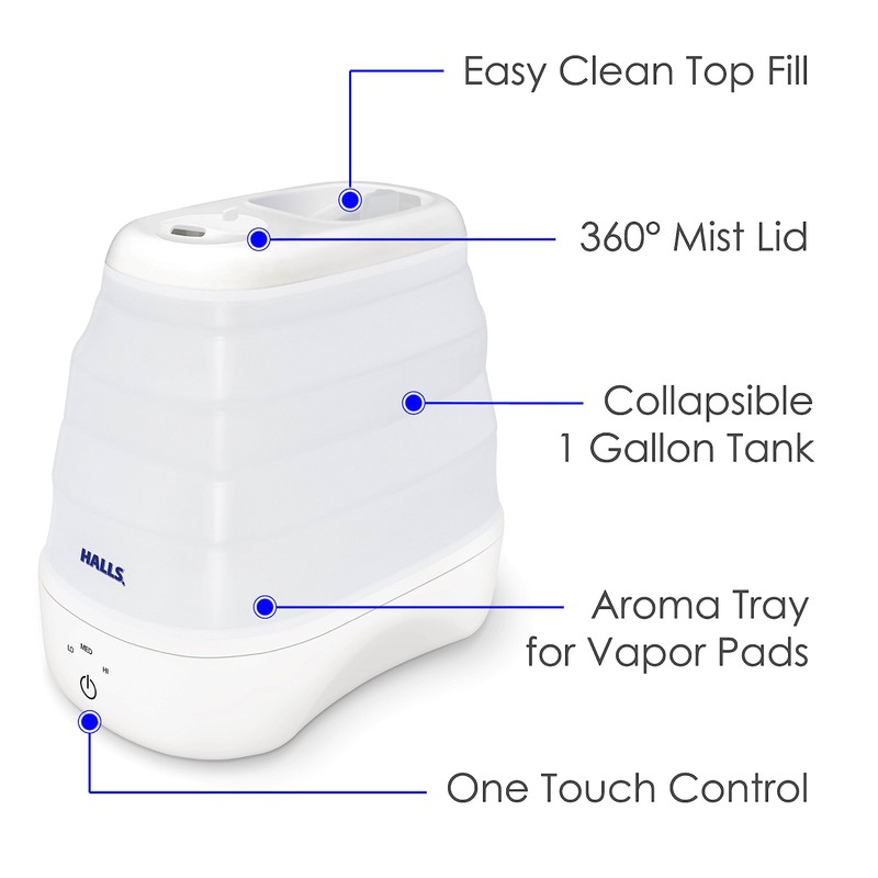 Crane x HALLS Collapsible Cool Mist Humidifier for Bedroom and
