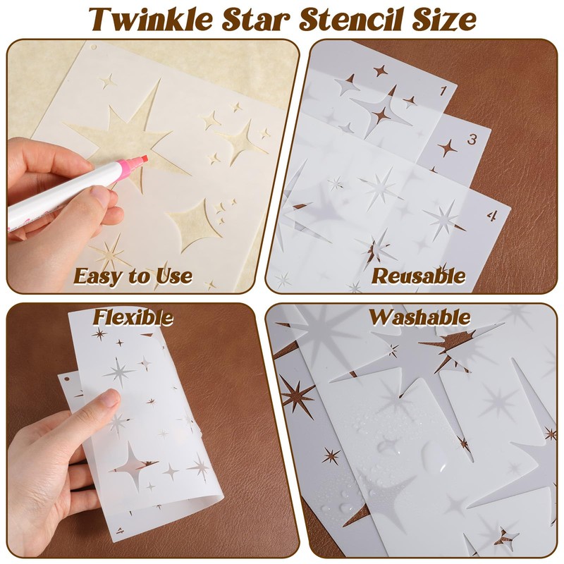 HJZHII 6Pcs Large Star Stencil for Painting, Reusable Star Stencil