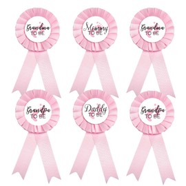 1 Mommy to be Tinplate Badge Pin for Girl, 1 Daddy to be, 2 Badges for Grandmas to be, 2 Badges for Grandpas to be, Baby Shower Button New Mom Gifts Gender Reveals Party, Pink Rosette, PINK