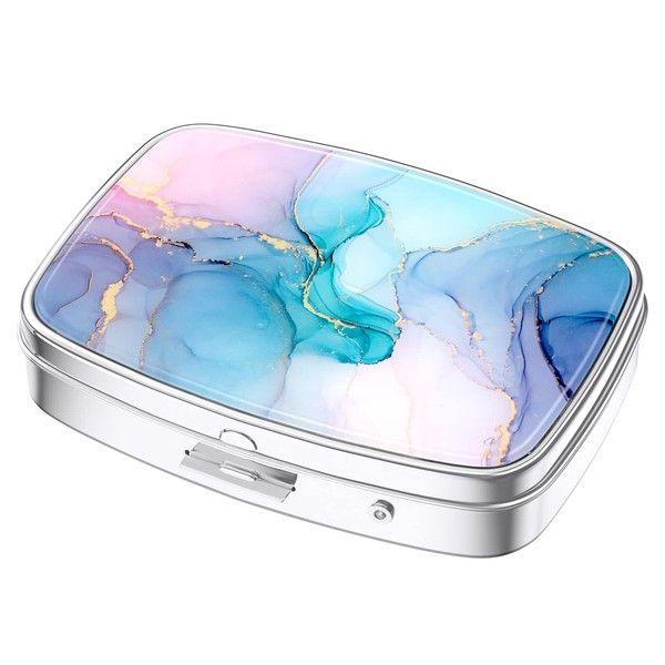 Nipichsha Pill Box, Small Pill Case for Purse & Pocket, Cute Medicine Organizer Travel Pillbox, Portable Pill Container Holder to Hold Vitamins, Medication, Fish Oil and Supplements, Colorful Marble