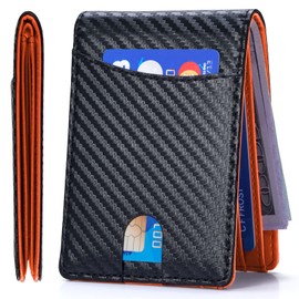 Mutural Minimalist Slim Wallet for Men, Premium Leather Wallet with Money Clip, RFID Blocking Front Pocket Stylish Bifold Wallet (Orange 02)