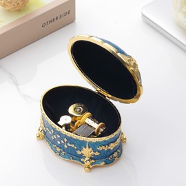 ROSIKING Oval Emboss Alloy Metal Music Box Wind Up Antique Jewelry Musical Boxes Chris...