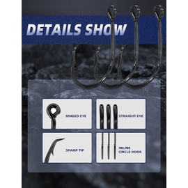 BLUEWING Inline Circle Hook Wide Gap Fishing Hooks High Carbon Steel Wide Gap Fishing Hooks Extra Sharp Fish Hooks for Freshwater Saltwater Fishing, Size 5/0, 25pcs