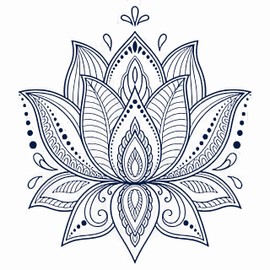 Lasting 1-2 Weeks Juice Temporary Tattoo Ink Semi Permanent for Adults Woman Mehndi Lotus Flower for in Ethnic O Navy Blue that Look Real Men Women Chest Neck Arm (4 Sheets)