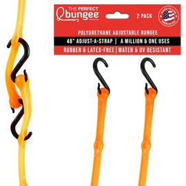 The Perfect Bungee Adjustable Bungee Cords 48" 2-Pack, Heavy Duty Rubber-Free Polyurethane Adjustable Bungee Cord with Nylon and Metal S-Hooks, All-Weather Cargo Strap, Made in USA