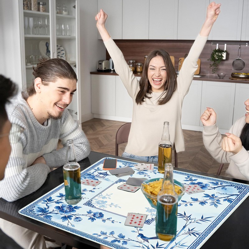 Mocsicka Blue Chinoiserie Mahjong Mat 31.5" x 31.5" with Carry