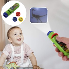 Toyvian Dinosaur Projector Flashlight, Slide Torch Projector Toys Lighting Story Torches Educational Learning Bedtime Night Light for Kids Boys Girls