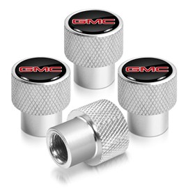 iPick Image for GMC Red Logo in Black on Shining Silver Aluminum Tire Valve Stem Caps