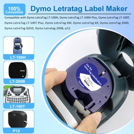 BEYONDTEK 5 Packs Replacement for DYMO LetraTag Refills Plastic White Label Tape 91201 S0721610 for DYMO LetraTag LT-100T LT-100H QX50 XR XM Label Makers, 12mm x 4m, Black on White