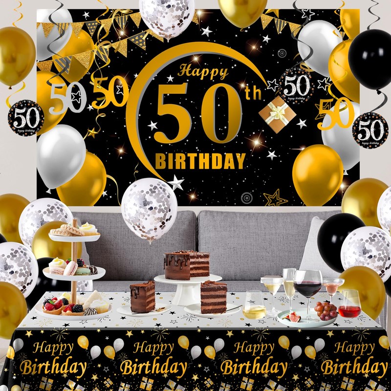 50th Birthday Decorations for Men Women, 50th Birthday Banner Backdrop