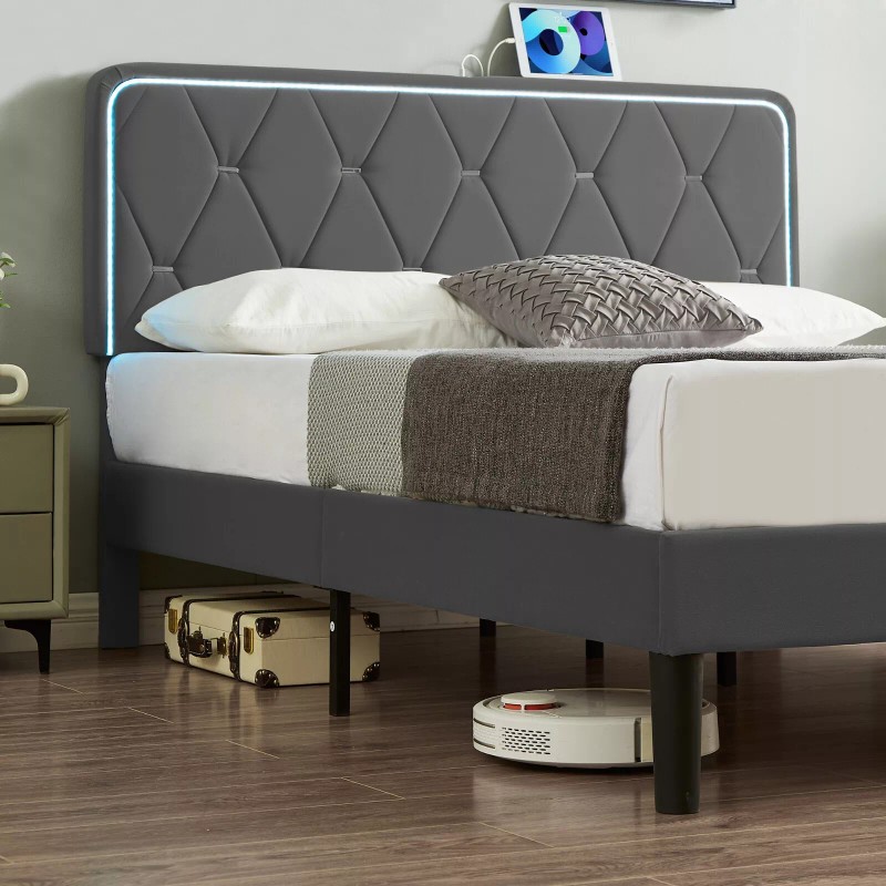 Vecelo LED Light Queen Full Twin Bed Frame with USB