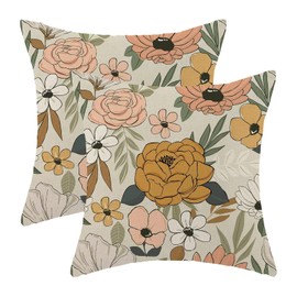 BETGINY Spring Floral Throw Pillow Covers 20x20 Inch Set of 2, Black Floral Decorative Outdoor Pillow Covers Rustic Modern Watercolor Flowers Pillow Cases Linen for Couch Sofa Home Decor