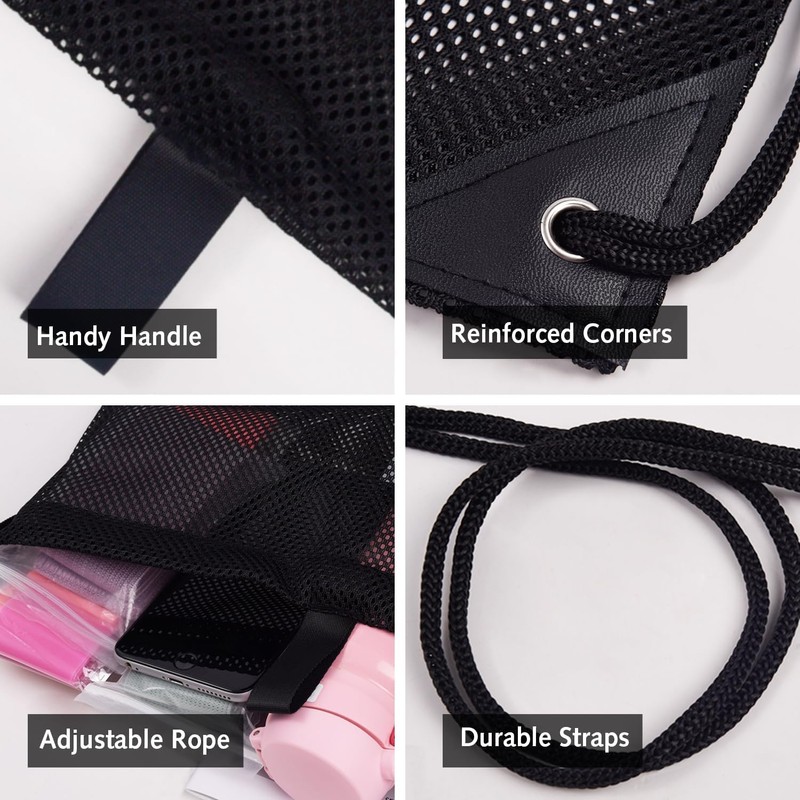 Luxiremi Mesh Bag Drawstring Storage Backpack Black Mesh Beach Bag