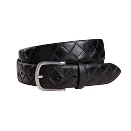 FENIX Men's Adjustable Leather Belt Siena Size 85 cm to 110 cm Vintage Silver Clasp 35 mm Wide Belt Made of Full Cowhide Leather with Braided Embossing, jet black