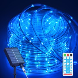 ICRGB Solar Pool Lights for Above Ground, 66FT 200LED 1800mAh Solar Rope Lights Outdoor, IP67 Waterproof Blue String Light with Remote, 8 Modes & Timing, Pool Garden Patio Fence Walkway Christmas