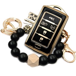 RFSRZ for Jeep Key Fob Cover,Black Leopard Beaded Key Holder Fits for Jeep 2023 2022 Grand Cherokee L Grand Wagoneer Grand Cherokee L 2021 Key Holder Accessories (Black)