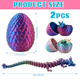 CIYIN 3D Printed Dragon Egg, 2 Easter Dragon Eggs, 22 cm Movable Dragon Toy for Children & Collectors, Easter Gift & Home Decor Decoration