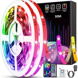 Tenmiro Tenmiro LED Strip 30m, RGB LED Streifen Musik sync Selbstklebend Led Lichterleiste mit Fernbedienung und APP, Dimmbar Farbwechselnd Timer Led Band fr Zuhause Partei Festliche Dekoration (2 * 15m)