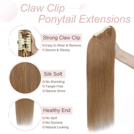 Claw Clip in Ponytail Extension Real Hair #27 Dark Blonde 14 inch Jaw Claw on Ponytail Hair Remy Human Hair Straight