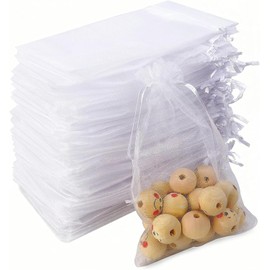 150 Piezas Bolsas de Organza Transparentes, 10 x 15cm Bolsa de Organza de Cordón Organza Bolsas de Regalo para Joyas para Bodas, Cumpleaños, Aniversario, Navidad (Blanco)